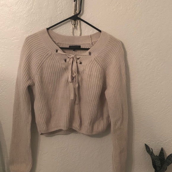 tan lace up sweater - Picture 2 of 2